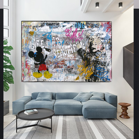 ChandeliersDecor.com-Banksy Wall Poster-Banksy's Life is Beautiful Mickey Canvas Wall Art
