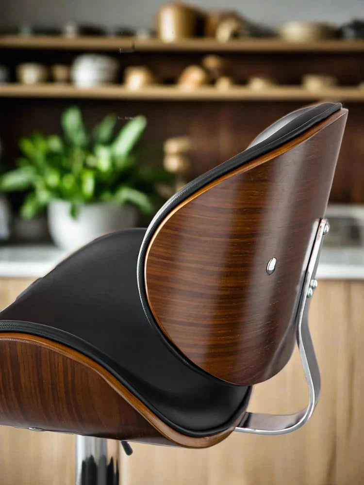 ChandeliersDecor.com-Bar Stools-Banqueta Leather Bar Stool width Oak Wood Base