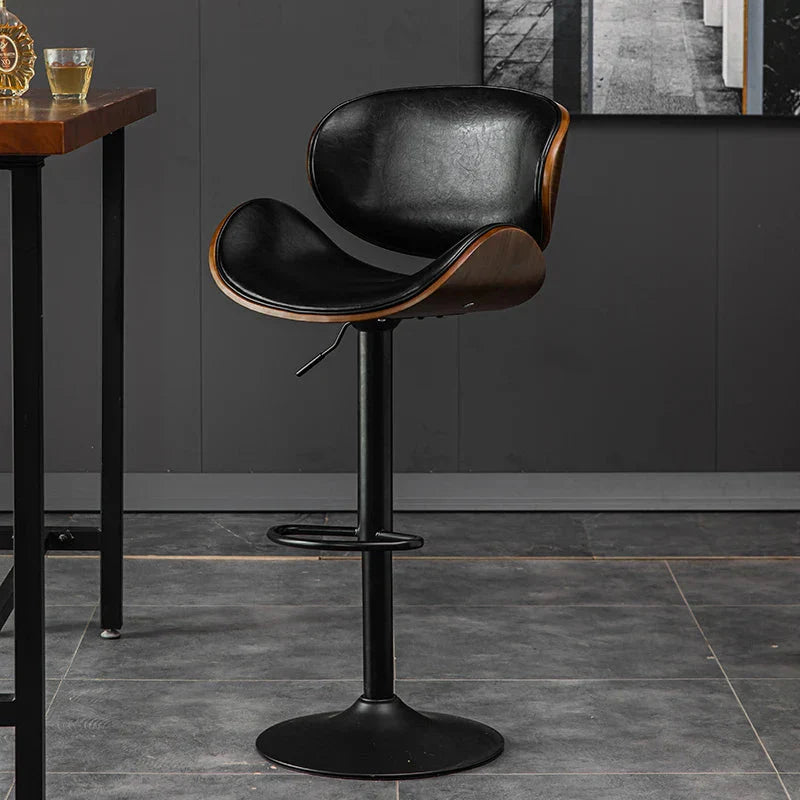 ChandeliersDecor.com-Bar Stools-Banqueta Leather Bar Stool width Oak Wood Base