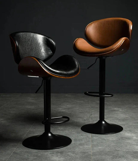 ChandeliersDecor.com-Bar Stools-Banqueta Leather Bar Stool width Oak Wood Base