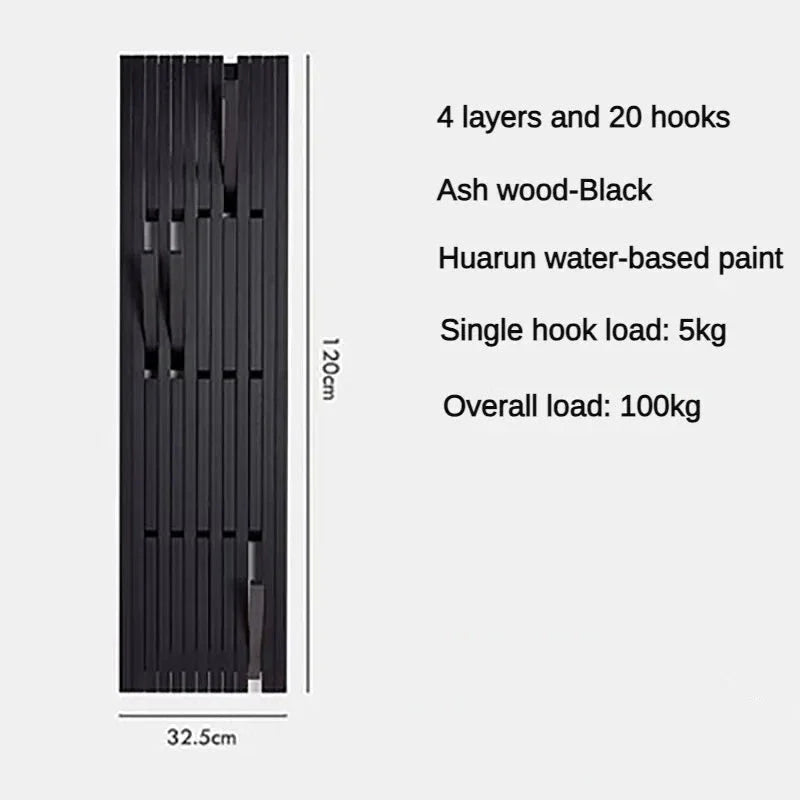 ChandeliersDecor.com-Drying Racks & Hangers-Black Oak Wood Piano Wall Hanging Coats Organiser