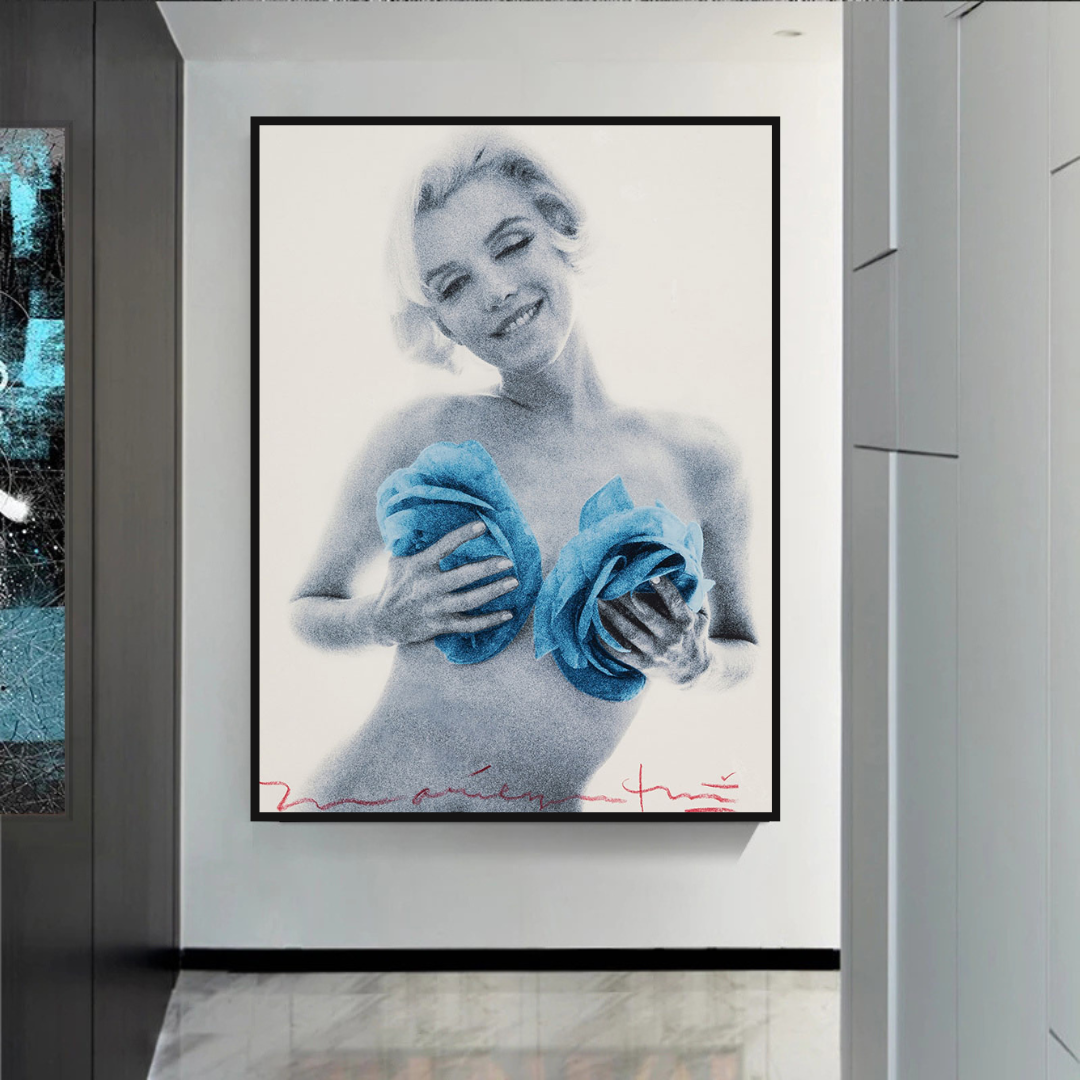ChandeliersDecor.com-Wall Posters-Blue Flowers Marilyn Poster - Vibrant Floral Art Prints