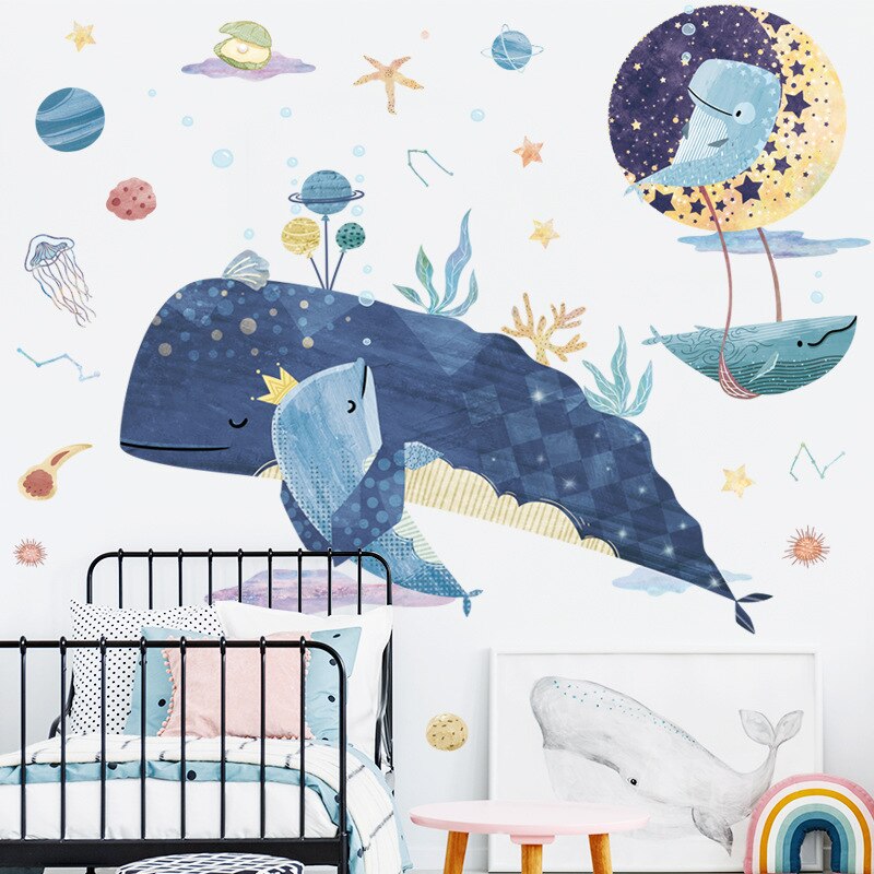 ChandeliersDecor.com-Kids Room Nursery Decals-Blue Whale Family Marine Life Wall Stickers for Kids Room - Sea Life Decal