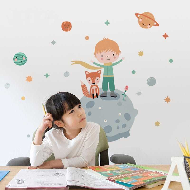 ChandeliersDecor.com-Home Decor Decals-Boy on Planet Wall Sticker - Perfect Decor for Kids Room