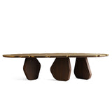 ChandeliersDecor.com-Dining Tables-Brass Wallnut Wood Designer Dining Table