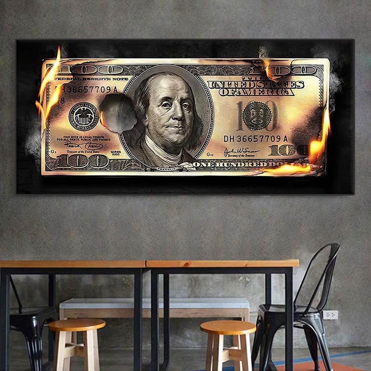 ChandeliersDecor.com-Wall Posters-Burning Dollar Bill Art: Unique Dollar Bill Wall Art
