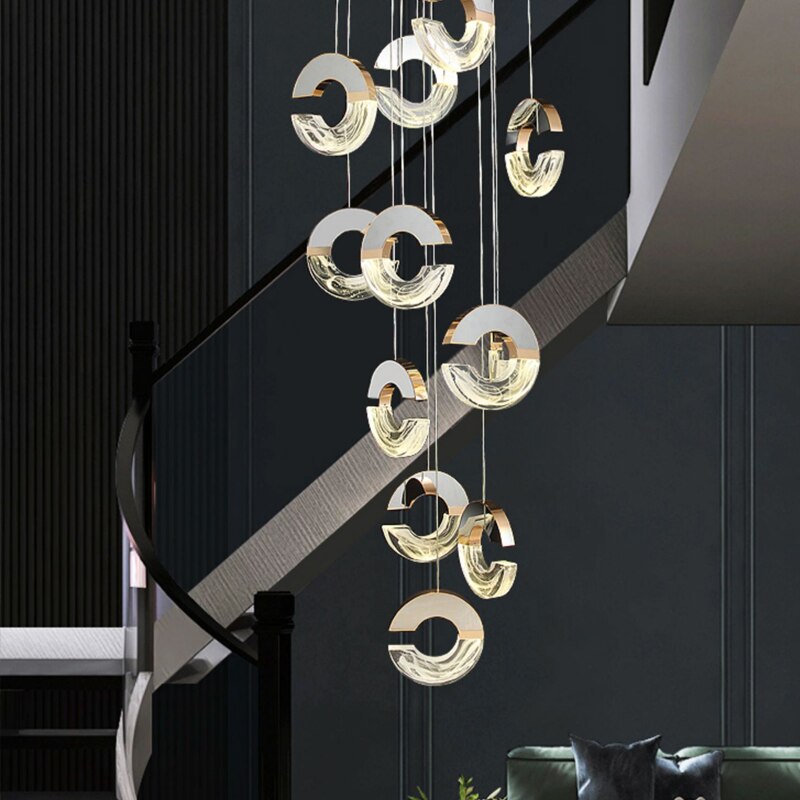 ChandeliersDecor.com-Staircase Chandelier-C-shaped Crystal Chandelier: Elegant Lighting Fixture