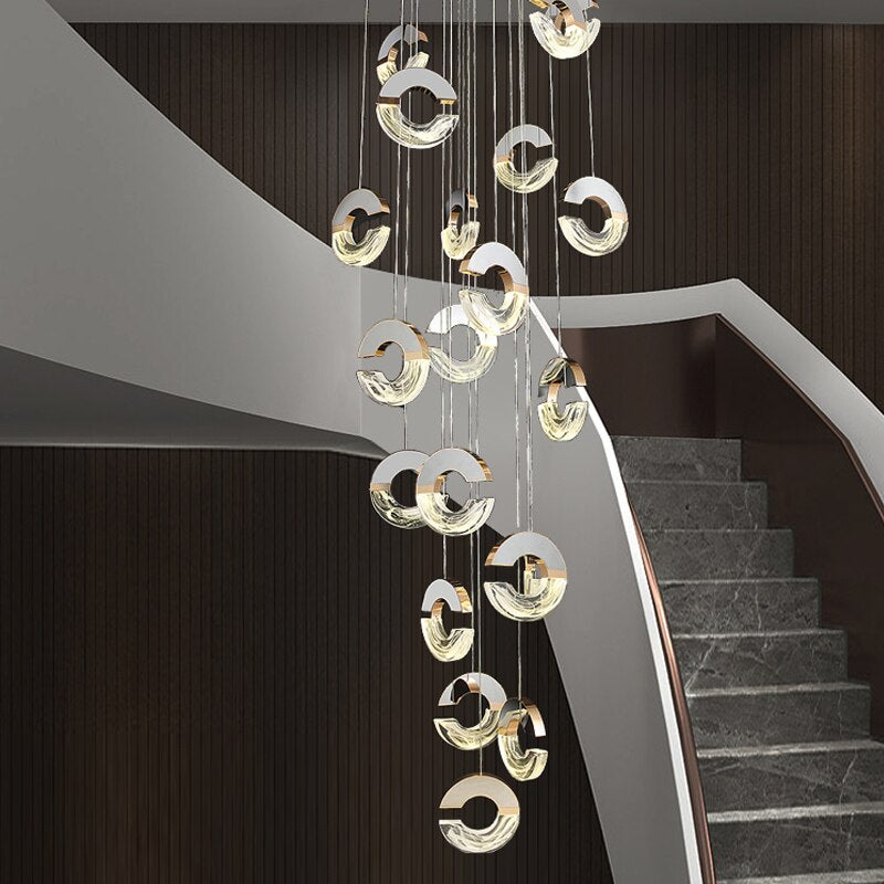 ChandeliersDecor.com-Staircase Chandelier-C-shaped Crystal Chandelier: Elegant Lighting Fixture