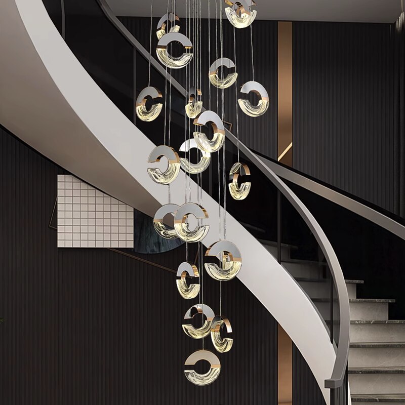 ChandeliersDecor.com-Staircase Chandelier-C-shaped Crystal Chandelier: Elegant Lighting Fixture