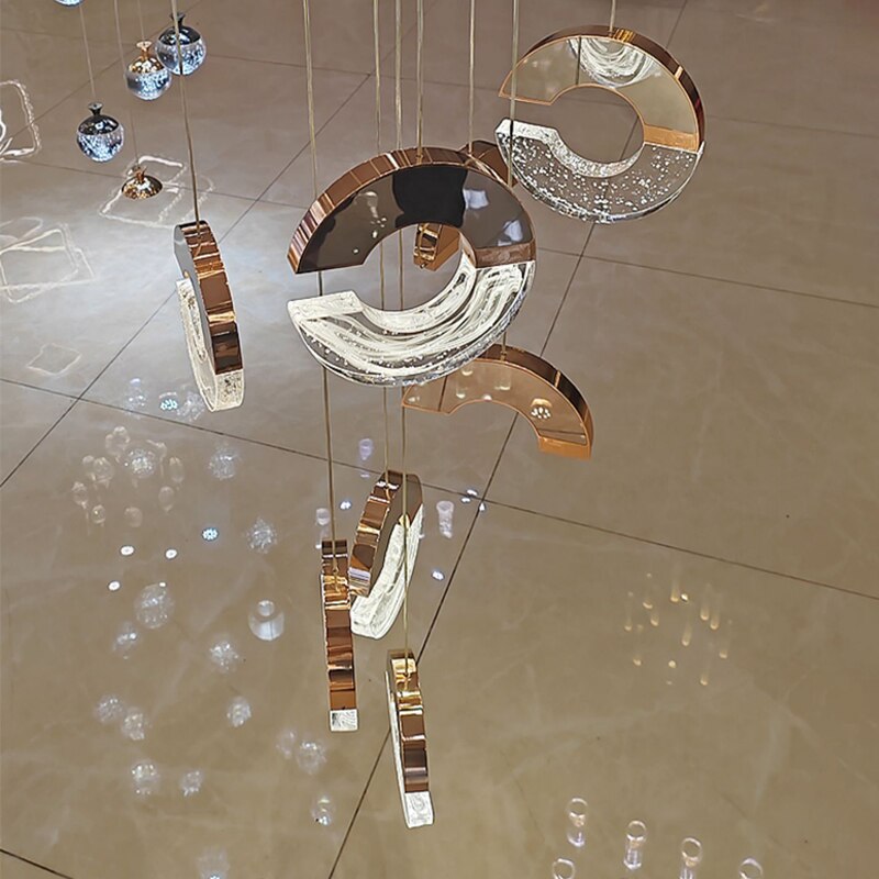 ChandeliersDecor.com-Staircase Chandelier-C-shaped Crystal Chandelier: Elegant Lighting Fixture