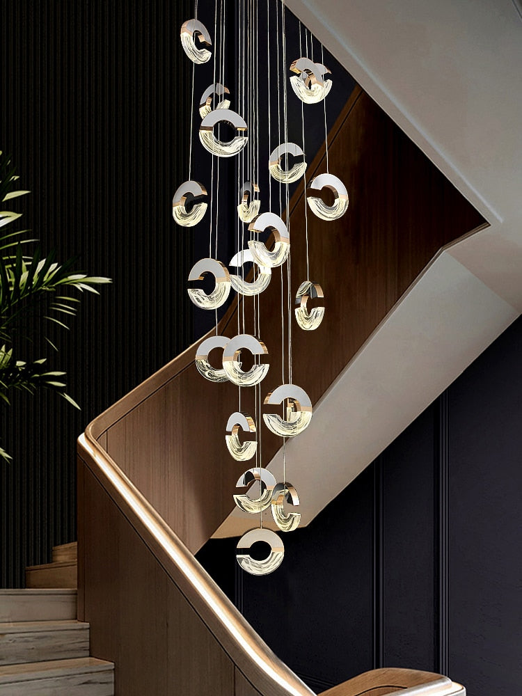 ChandeliersDecor.com-Staircase Chandelier-C-shaped Crystal Chandelier: Elegant Lighting Fixture