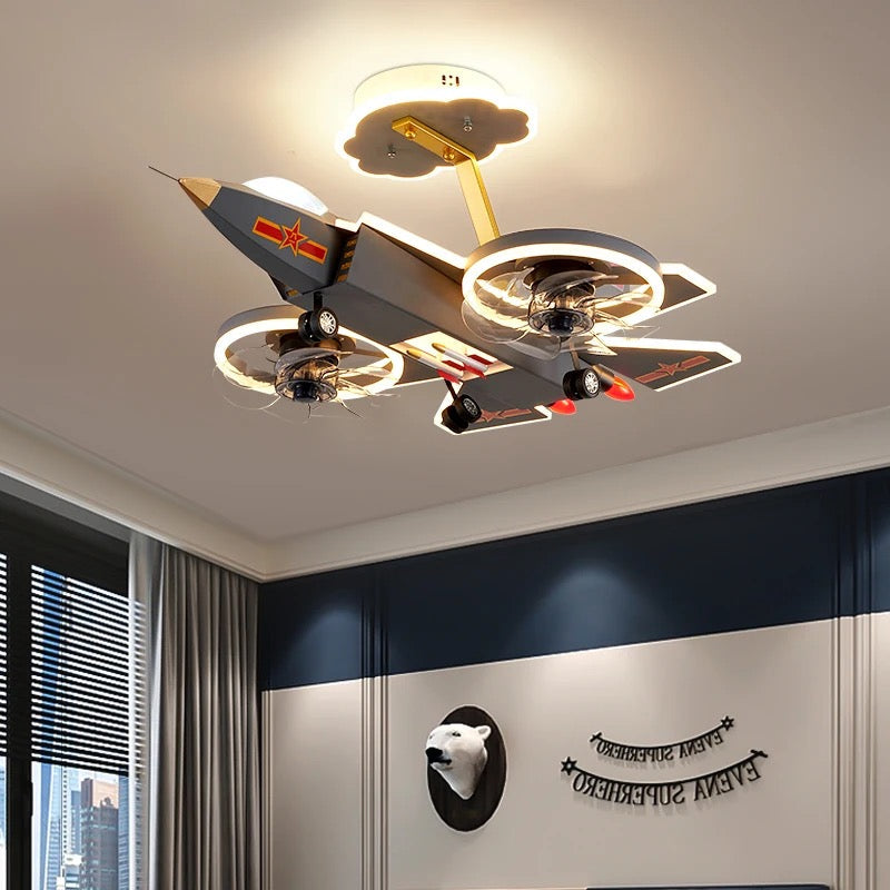 ChandeliersDecor.com-Kids Room Nursery Lighting-Cargo Airplane Ceiling Light with Fan for Kids Room