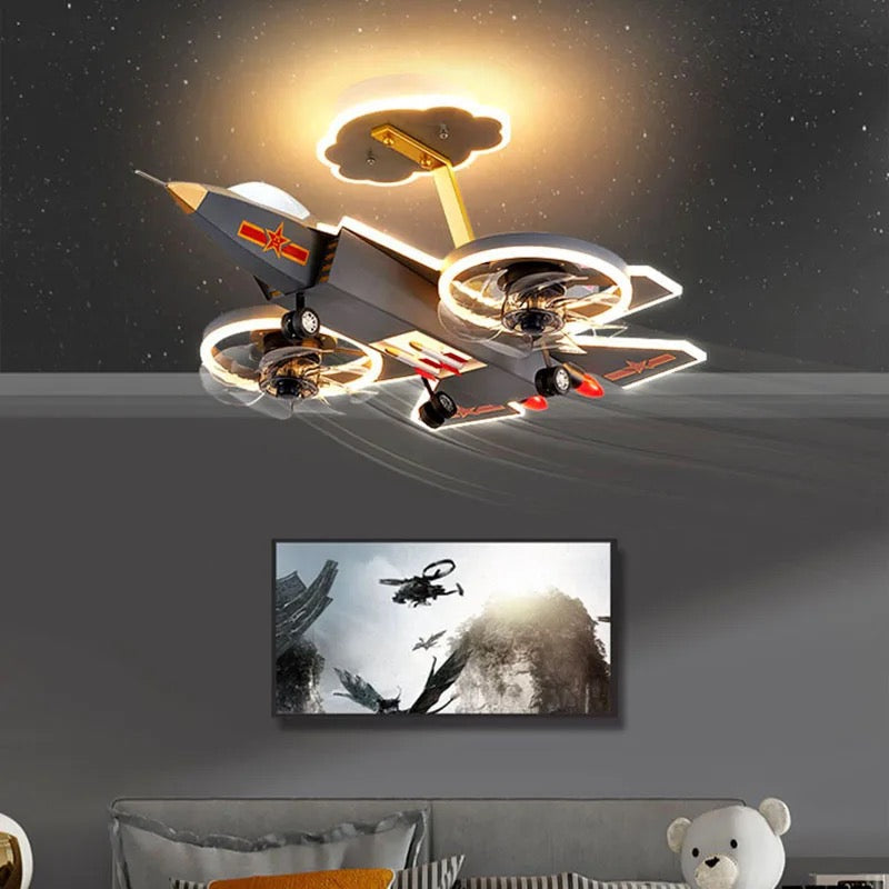 ChandeliersDecor.com-Kids Room Nursery Lighting-Cargo Airplane Ceiling Light with Fan for Kids Room