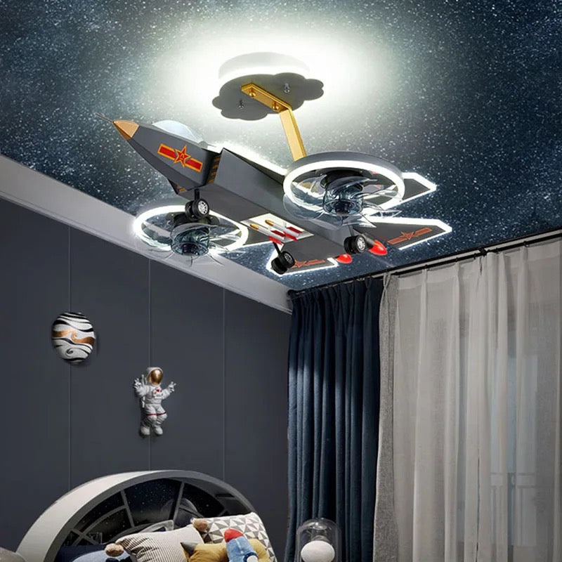 ChandeliersDecor.com-Kids Room Nursery Lighting-Cargo Airplane Ceiling Light with Fan for Kids Room