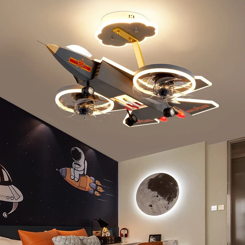 ChandeliersDecor.com-Kids Room Nursery Lighting-Cargo Airplane Ceiling Light with Fan for Kids Room