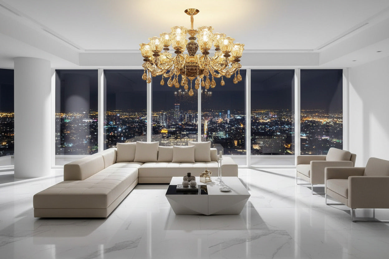 Ceramic Crystals Chandelier - Contemporary Elegance with Remote Control-ChandeliersDecor.com
