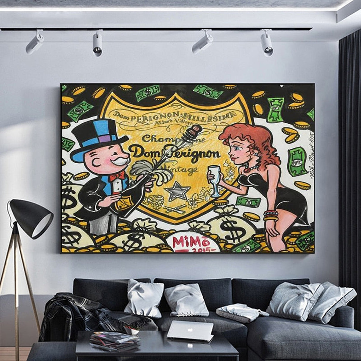 ChandeliersDecor.com-Monopoly Wall Poster-Champagne Money Alec Monopoly Canvas Print