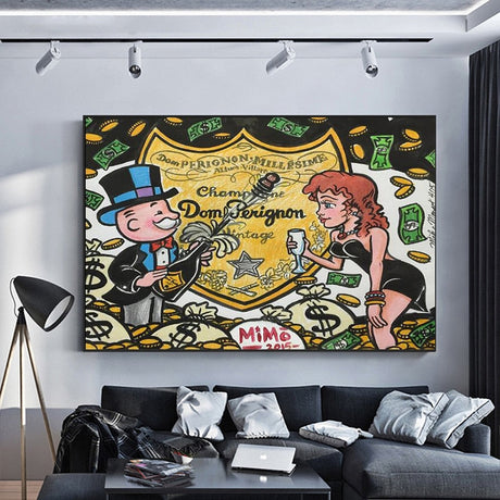 ChandeliersDecor.com-Monopoly Wall Poster-Champagne Money Alec Monopoly Canvas Print