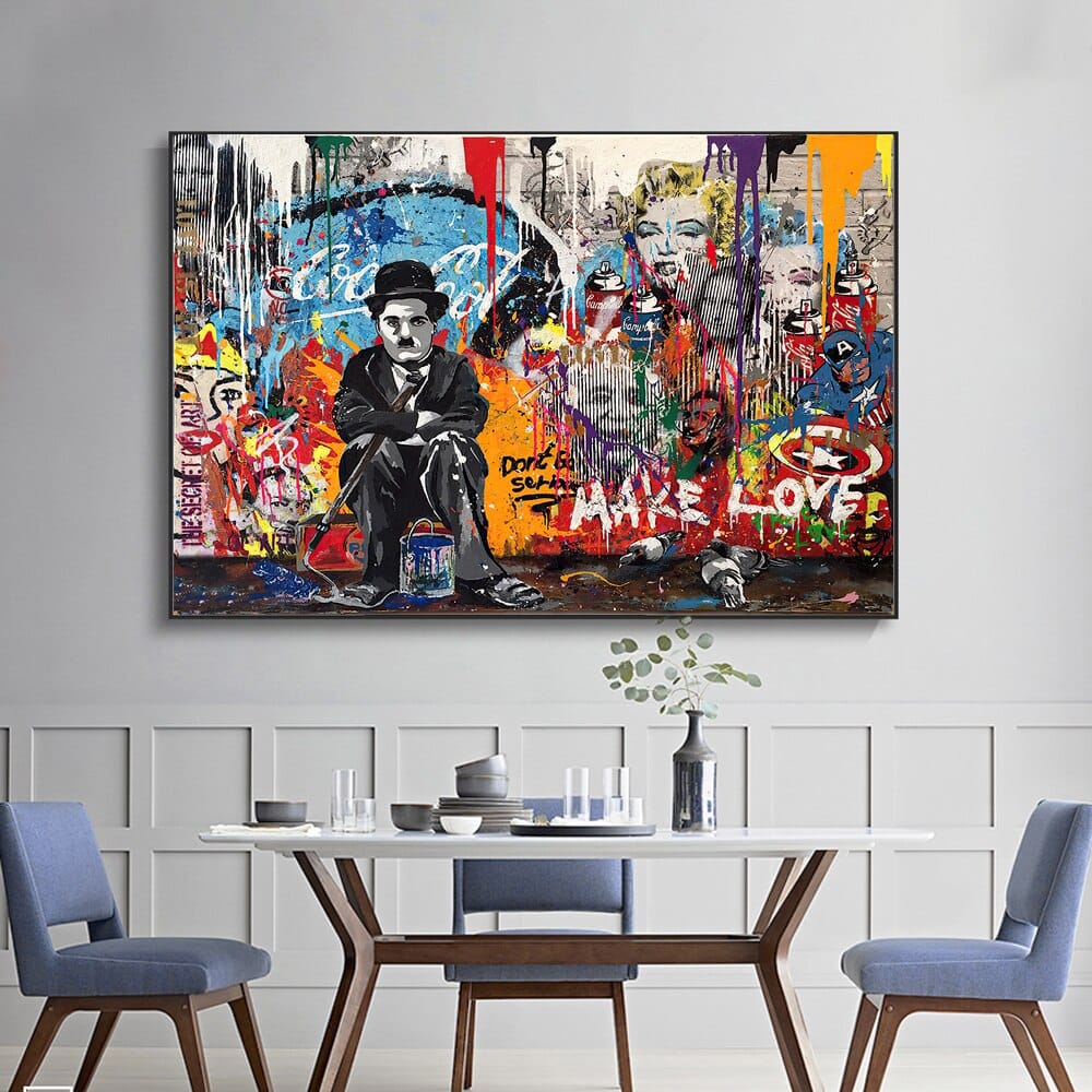 ChandeliersDecor.com-Wall Posters-Charlie Chaplin Graffiti Wall Art Canvas Painting Poster