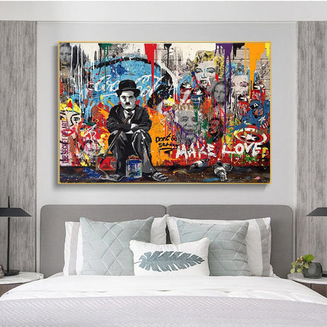 ChandeliersDecor.com-Wall Posters-Charlie Chaplin Graffiti Wall Art Canvas Painting Poster