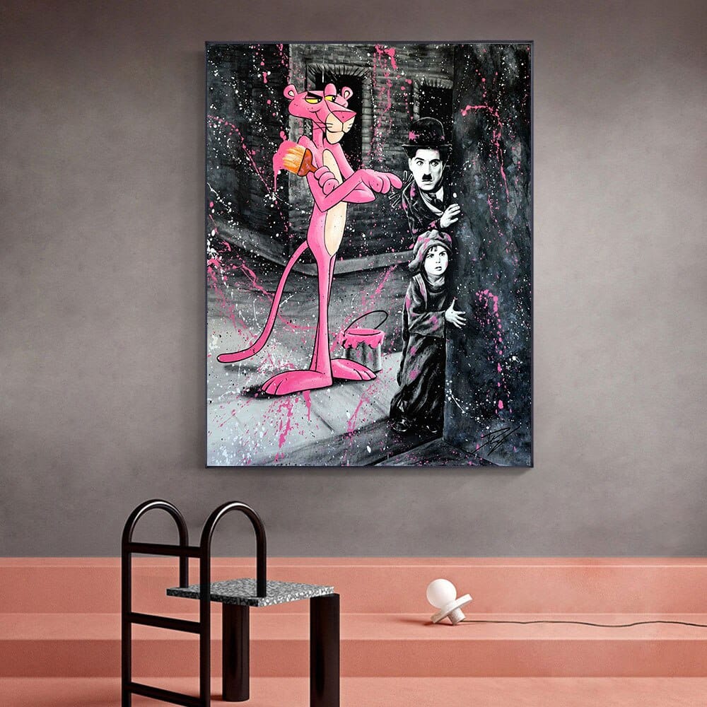 ChandeliersDecor.com-Wall Posters-Charlie Chaplin Pink Panther Poster - Classic Comedy Icon