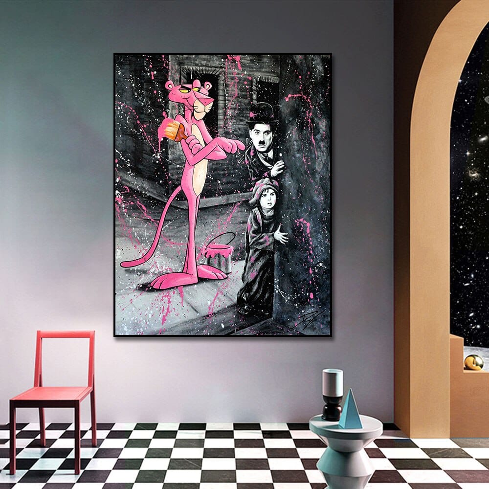 ChandeliersDecor.com-Wall Posters-Charlie Chaplin Pink Panther Poster - Classic Comedy Icon