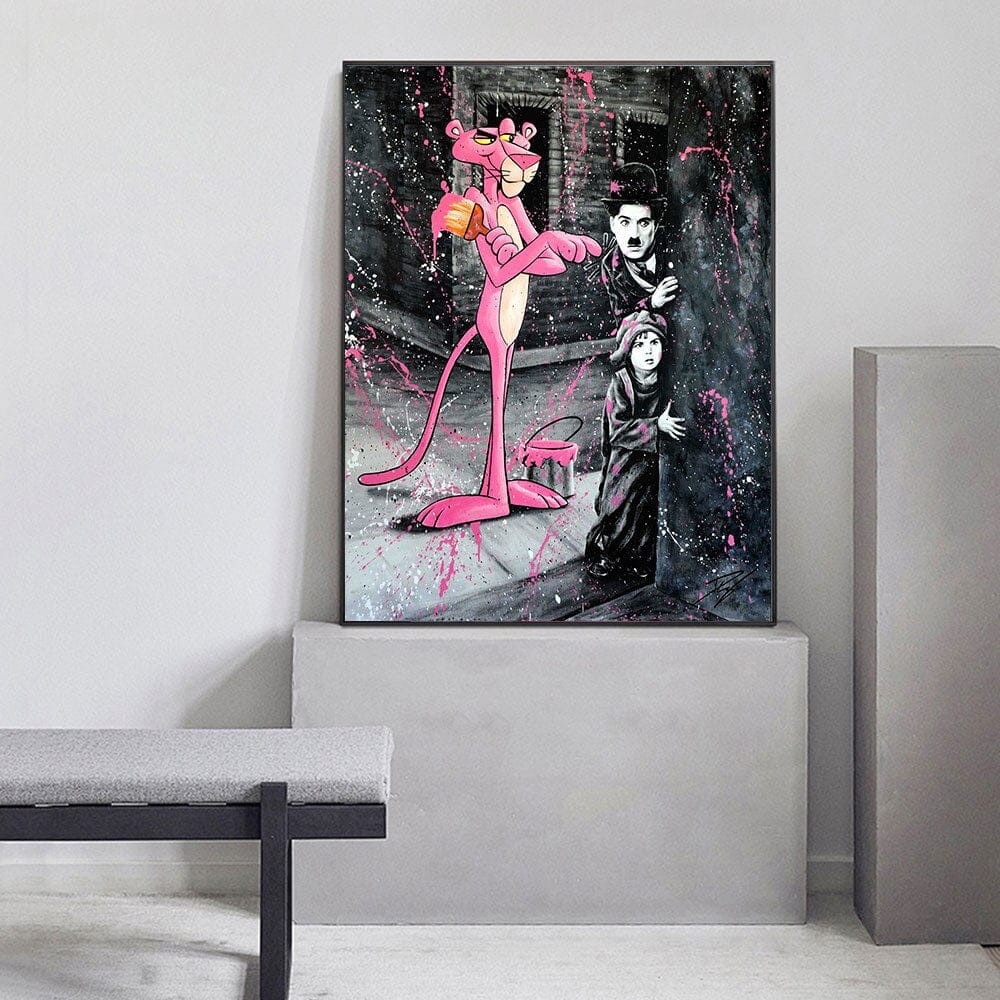 ChandeliersDecor.com-Wall Posters-Charlie Chaplin Pink Panther Poster - Classic Comedy Icon