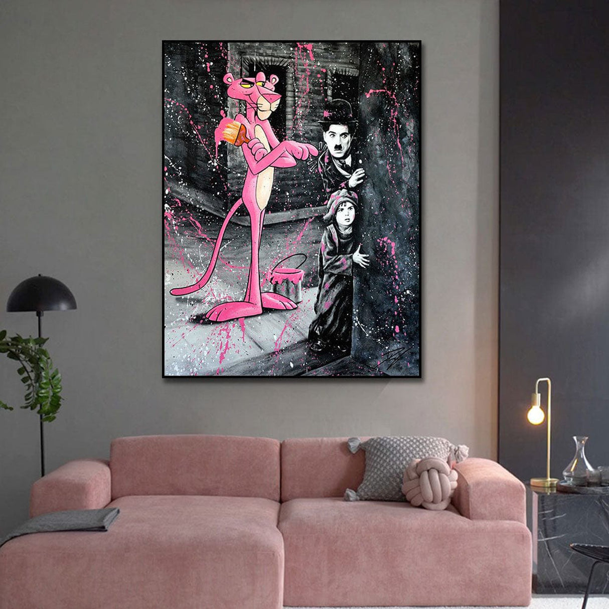 ChandeliersDecor.com-Wall Posters-Charlie Chaplin Pink Panther Poster - Classic Comedy Icon