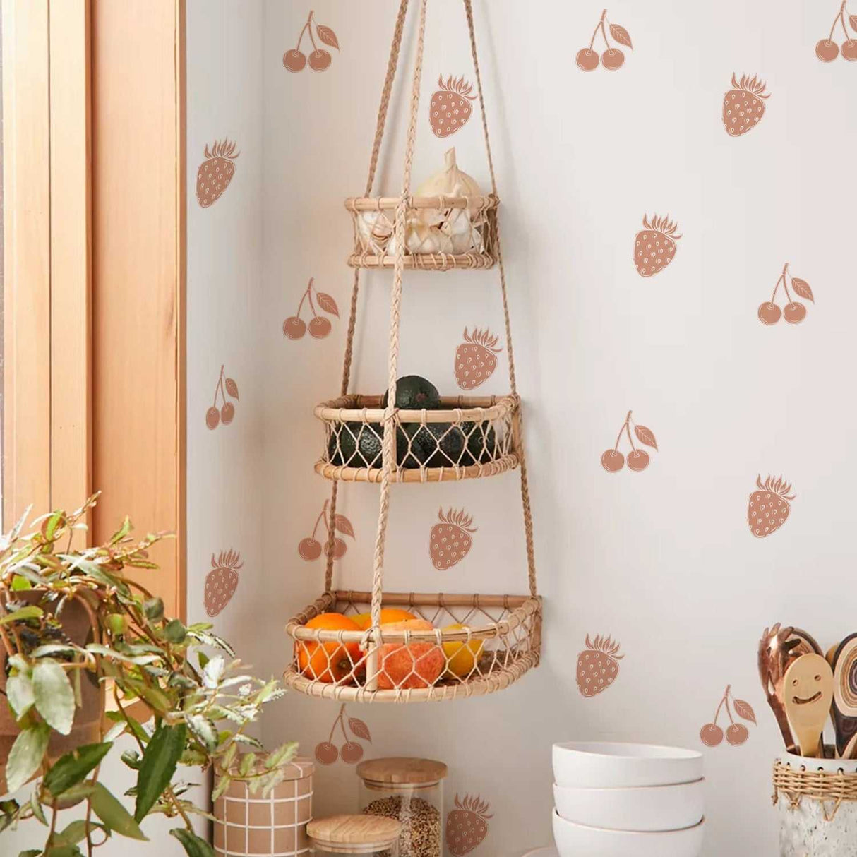 ChandeliersDecor.com-Kids Nursery Bohemian Wall Decals-Cherry Carrots Pattern Wall Sticker - Adhesive Decals