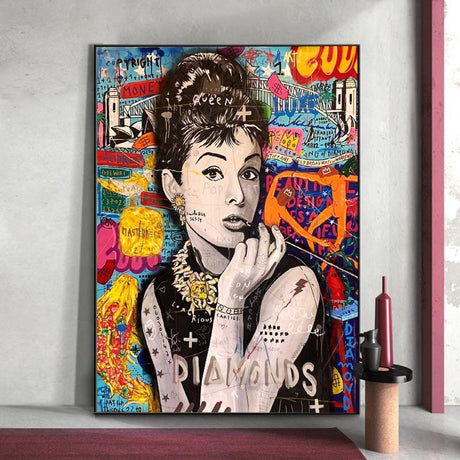 ChandeliersDecor.com-Audrey Hepburn Wall Art-Chic Audrey Hepburn Canvas Elegant Diamonds