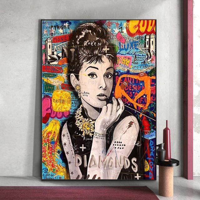 ChandeliersDecor.com-Audrey Hepburn Wall Art-Chic Audrey Hepburn Canvas Elegant Diamonds