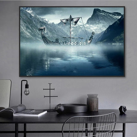ChandeliersDecor.com-Wall Posters-Cold North Sea Viking Long Ship Canvas Wall Art
