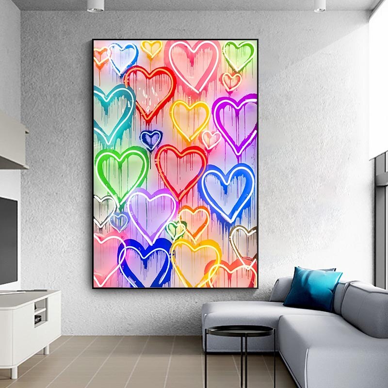 ChandeliersDecor.com-Wall Posters-Colourful Love Hearts Canvas Wall Art