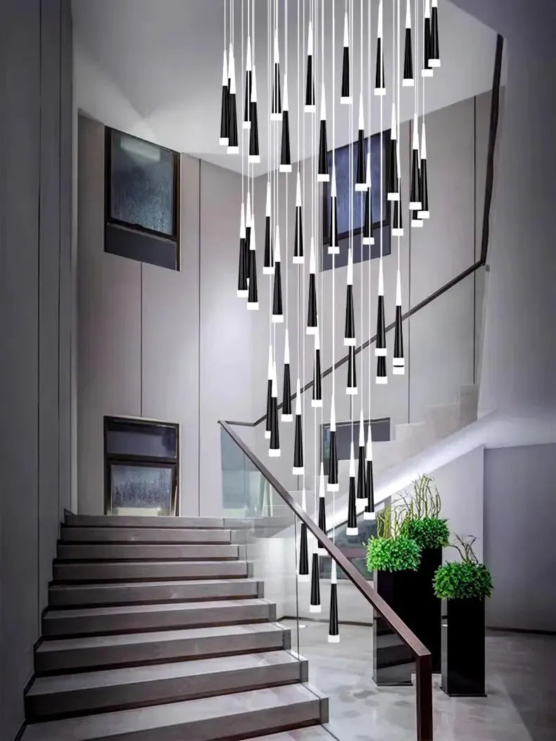ChandeliersDecor.com-Staircase Chandelier-Cone Tubes Staircase Chandelier: Exquisite Illumination