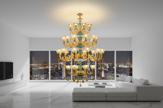 Crystal Ceramic Tier Ceiling Chandelier — 2, 3 and 4 Floor Tiers | 20 to 36 Lights | Remote Dimmable | E14 Base