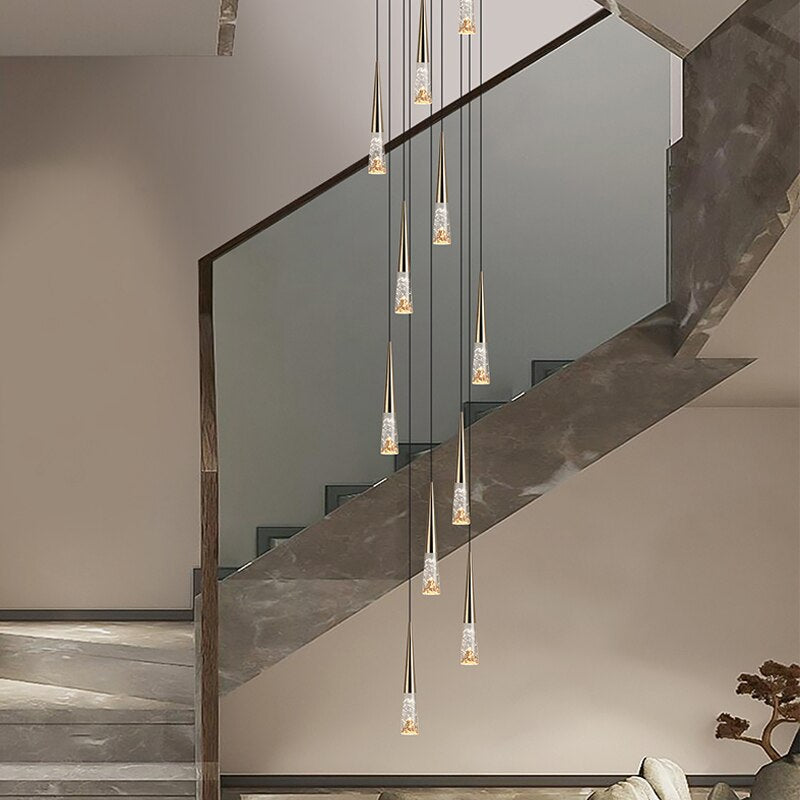 ChandeliersDecor.com-Staircase Chandelier-Crystal Cones Staircase Chandelier - Stunning Ambiance