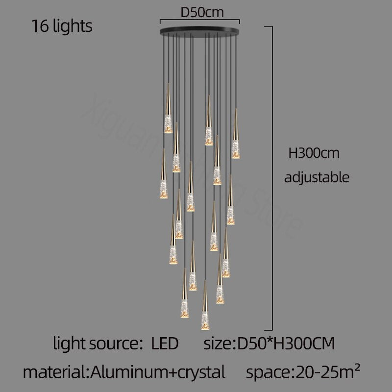 ChandeliersDecor.com-Staircase Chandelier-Crystal Cones Staircase Chandelier - Stunning Ambiance