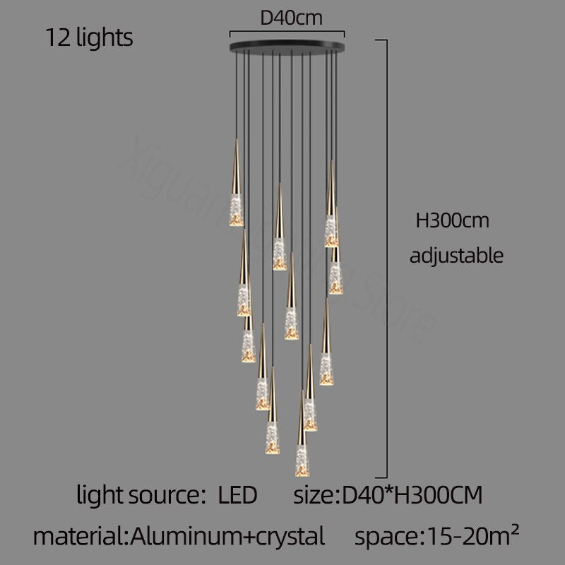 ChandeliersDecor.com-Staircase Chandelier-Crystal Cones Staircase Chandelier - Stunning Ambiance
