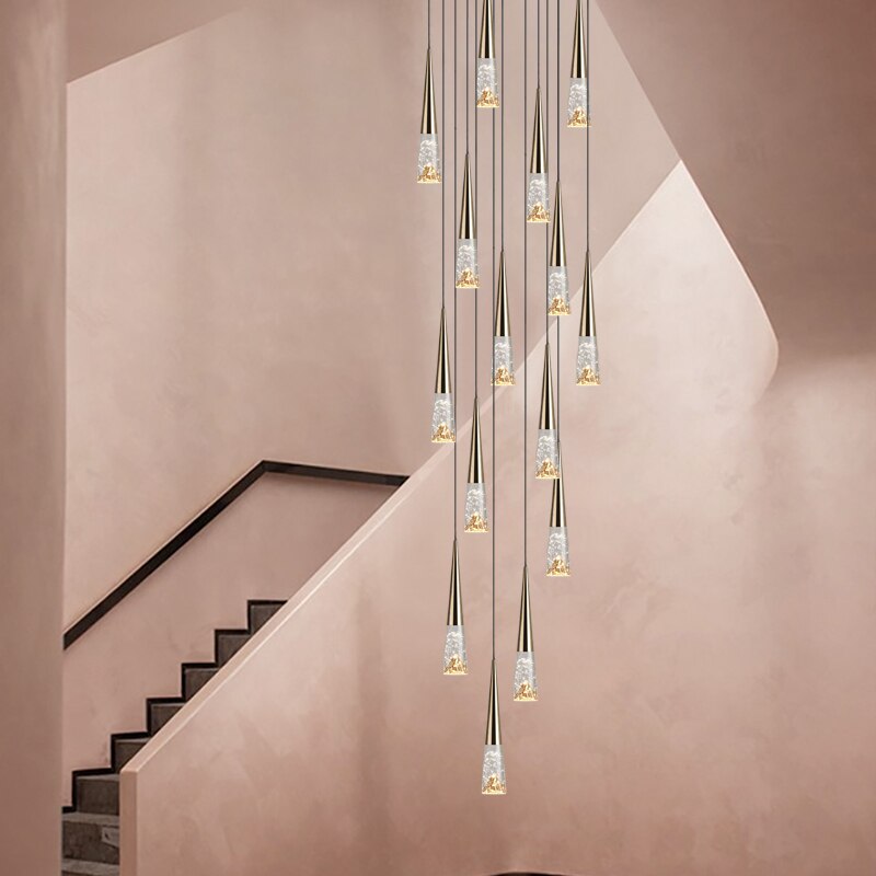 ChandeliersDecor.com-Staircase Chandelier-Crystal Cones Staircase Chandelier - Stunning Ambiance