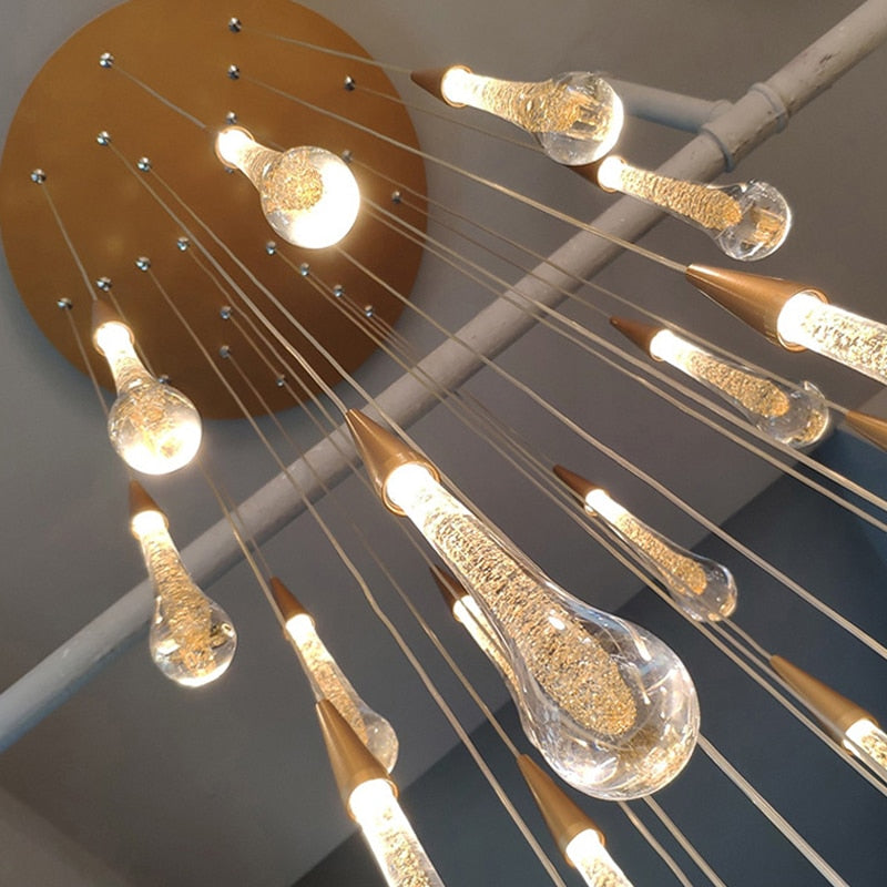 ChandeliersDecor.com-Staircase Chandelier-Crystal Drops Staircase Chandelier: Elegant Lighting