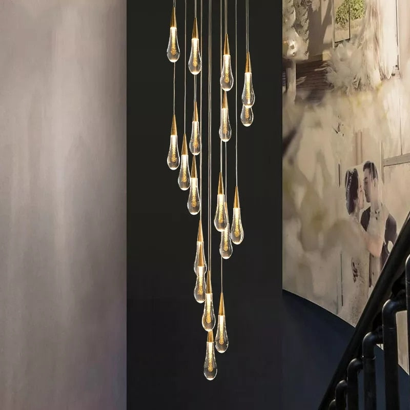 ChandeliersDecor.com-Staircase Chandelier-Crystal Drops Staircase Chandelier: Elegant Lighting
