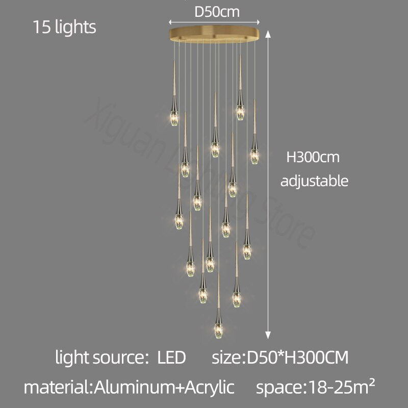 ChandeliersDecor.com-Staircase Chandelier-Crystal Drops Staircase Chandelier - Exquisite Home Lighting