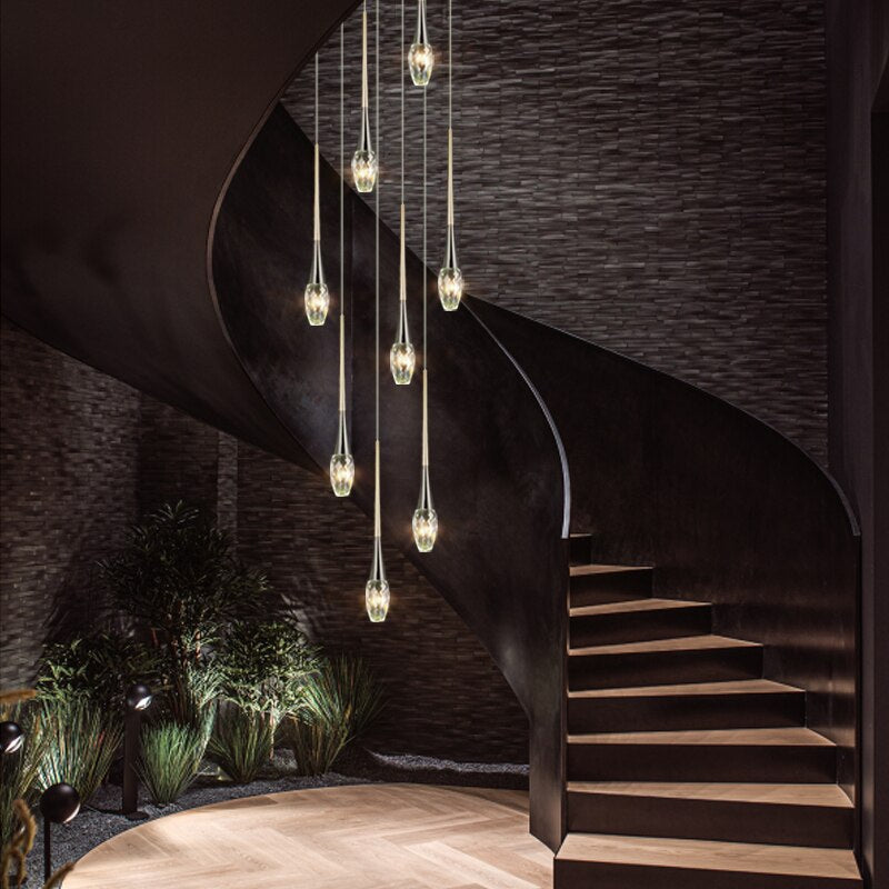 ChandeliersDecor.com-Staircase Chandelier-Crystal Drops Staircase Chandelier - Exquisite Home Lighting