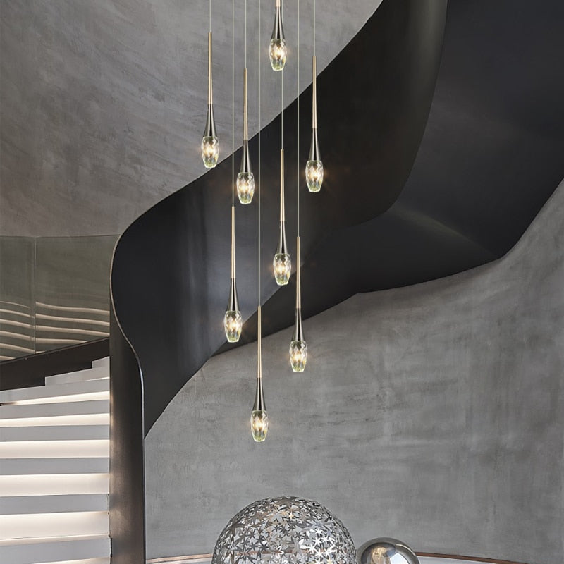 ChandeliersDecor.com-Staircase Chandelier-Crystal Drops Staircase Chandelier - Exquisite Home Lighting