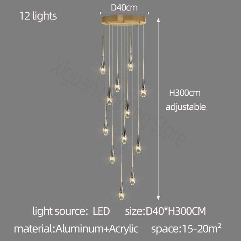 ChandeliersDecor.com-Staircase Chandelier-Crystal Drops Staircase Chandelier - Exquisite Home Lighting