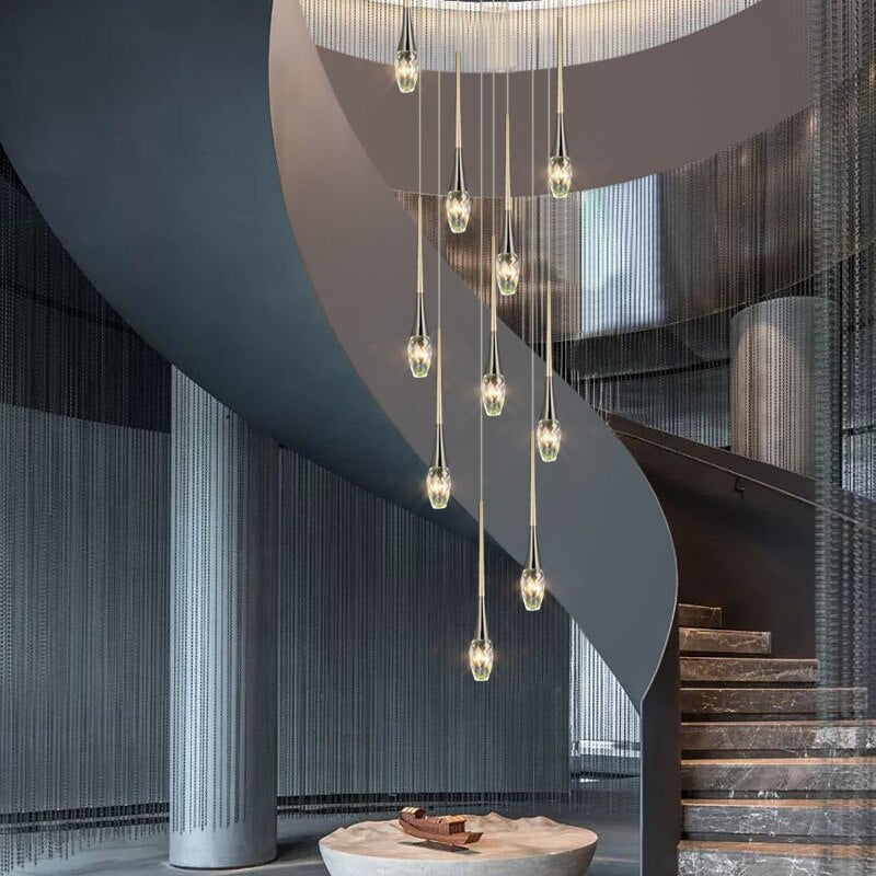 ChandeliersDecor.com-Staircase Chandelier-Crystal Drops Staircase Chandelier - Exquisite Home Lighting
