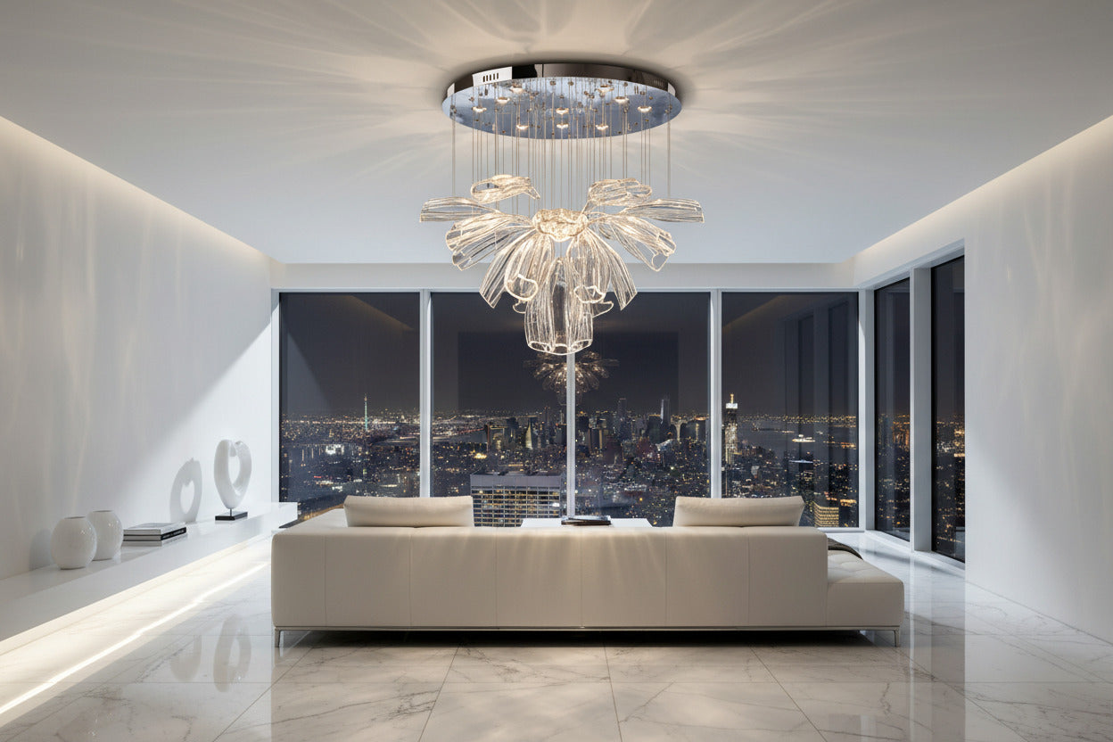 ChandeliersDecor.com-Chandeliers-Crystal Glass Petals Chandelier: Elegant Lighting Fixtures