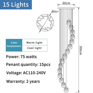 ChandeliersDecor.com-Staircase Chandelier-Crystal LED Pendant Chandelier – Rotating Staircase Lighting