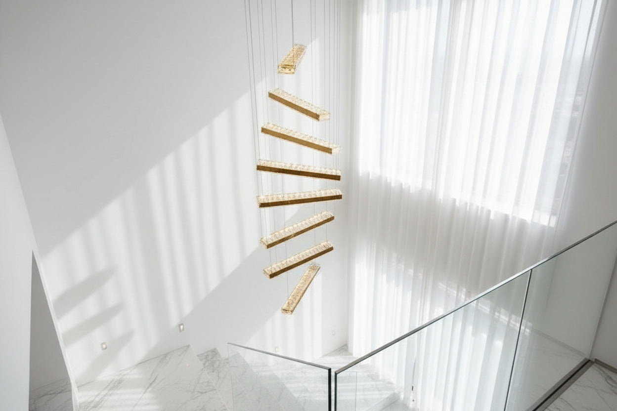 ChandeliersDecor.com-Staircase Chandelier-Crystal Rotating Bars Stairs LED Chandelier