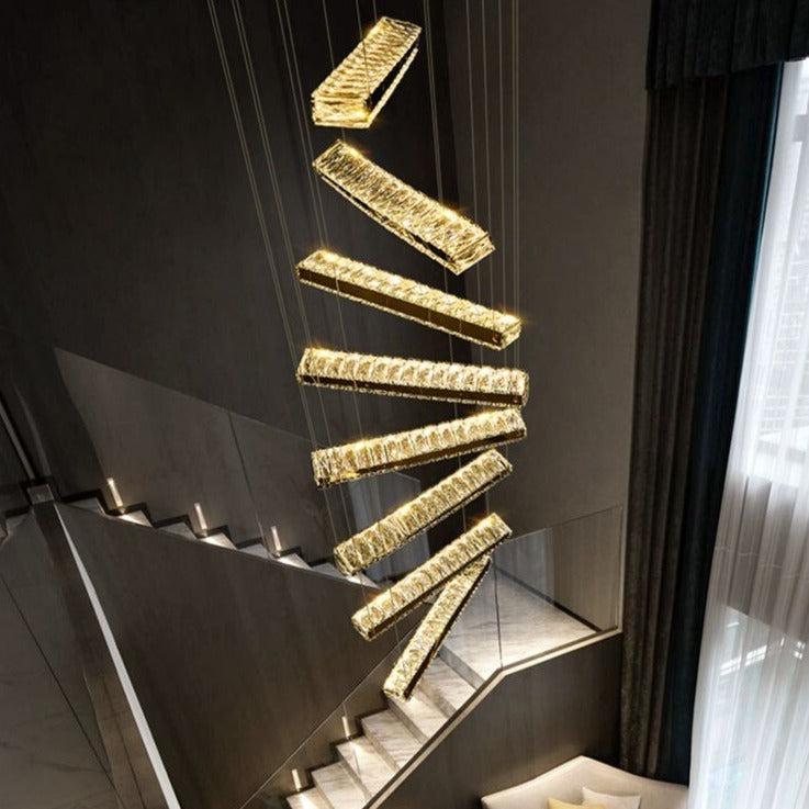 ChandeliersDecor.com-Staircase Chandelier-Crystal Rotating Bars Stairs LED Chandelier